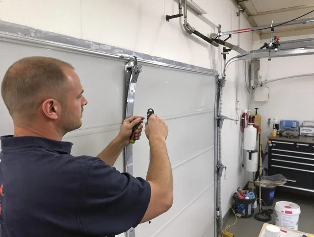 Before and after garage door dent repair by Longmeadow Garage Door Repair in Longmeadow