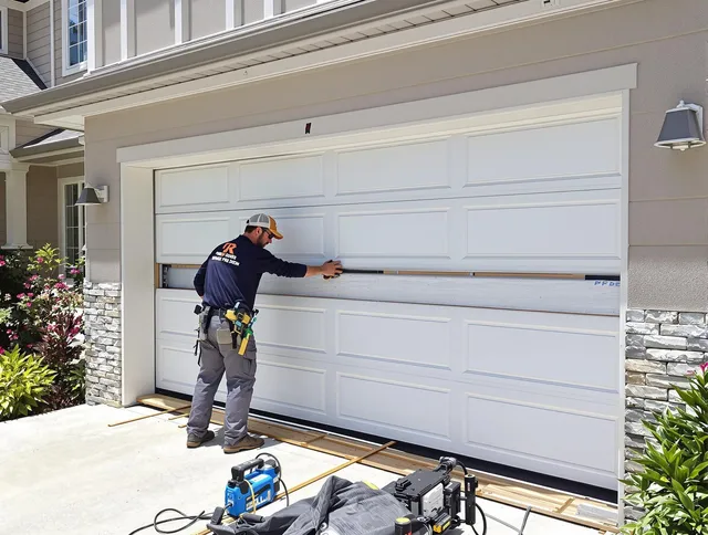 Longmeadow Garage Door Repair team performing complete garage door replacement at Longmeadow residence