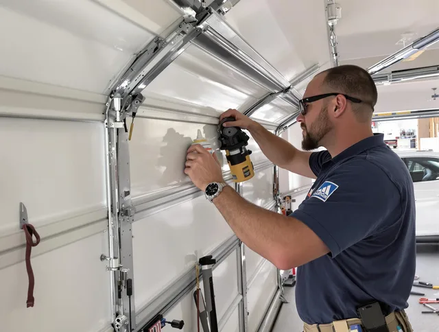 Longmeadow Garage Door Repair technician quieting a noisy garage door in Longmeadow