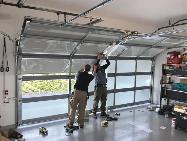 Longmeadow Garage Door Repair expert performing precise panel replacement on Longmeadow garage door